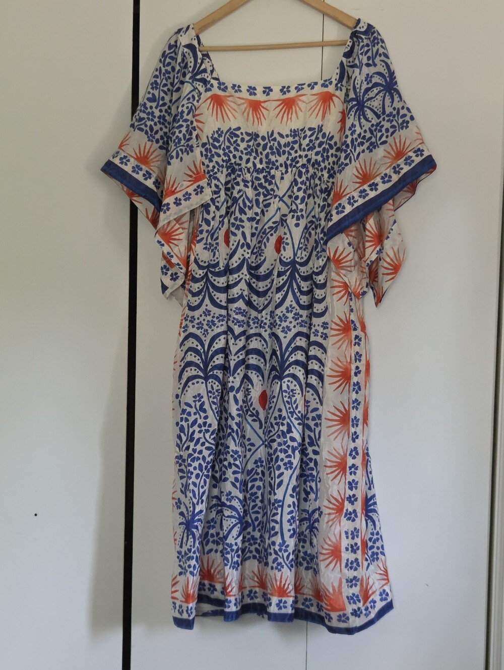 FARM Rio White Maxi Dress with Blue Botanical & Orange Accents - Picture 3 of 4